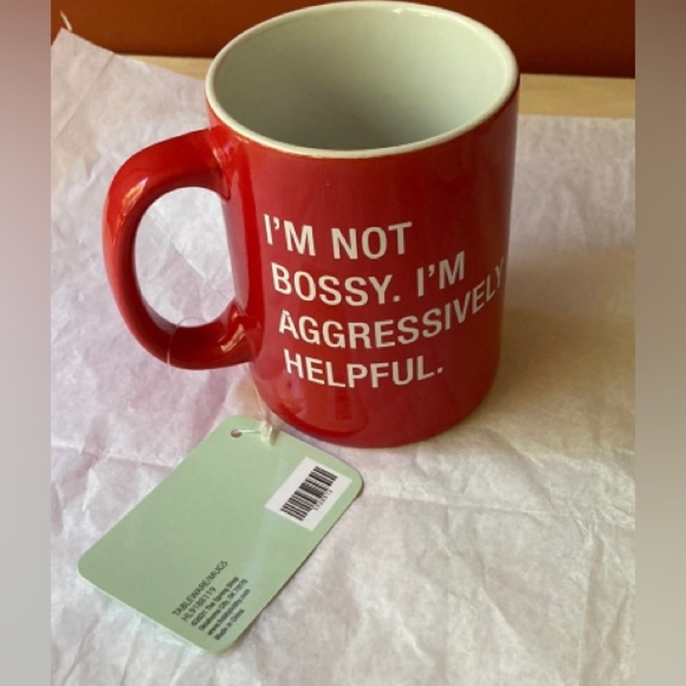 NWT  “I’m Not Bossy. I’m Aggressively Helpful.” Red and Whit coffee Cup